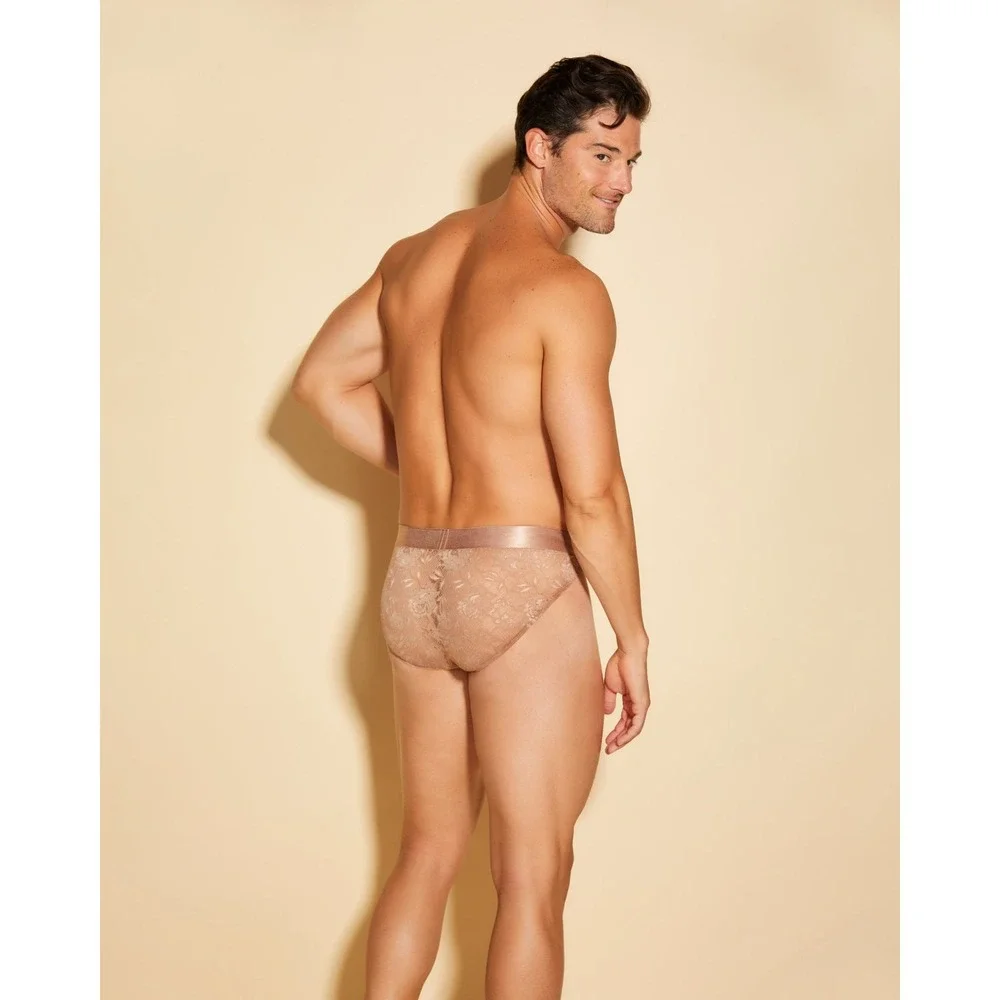 Cosabella Never Say Never Men's Lace Mid-Rise Brief Shimmer Contour Pouch